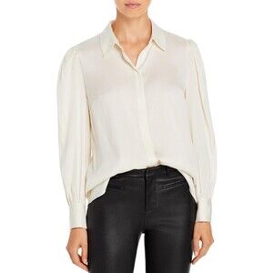 Milly White Francia Women's Silk Collared Button Down Blouse, M